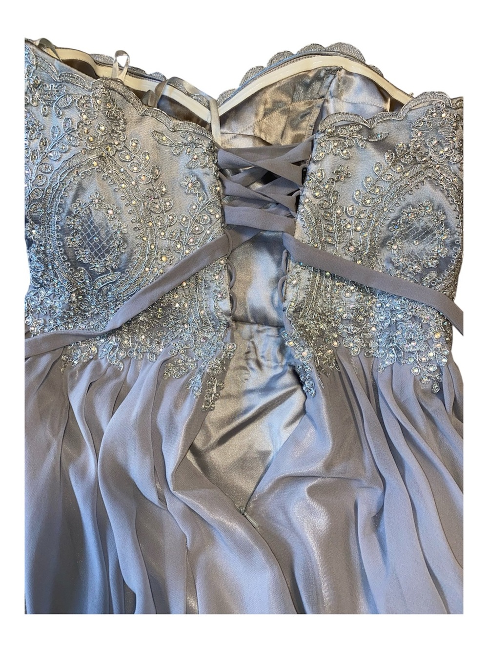 Strapless Grey-Blue Prom Evening Gown with Sweatheart Neckline and Corset Back - Picture 14 of 16